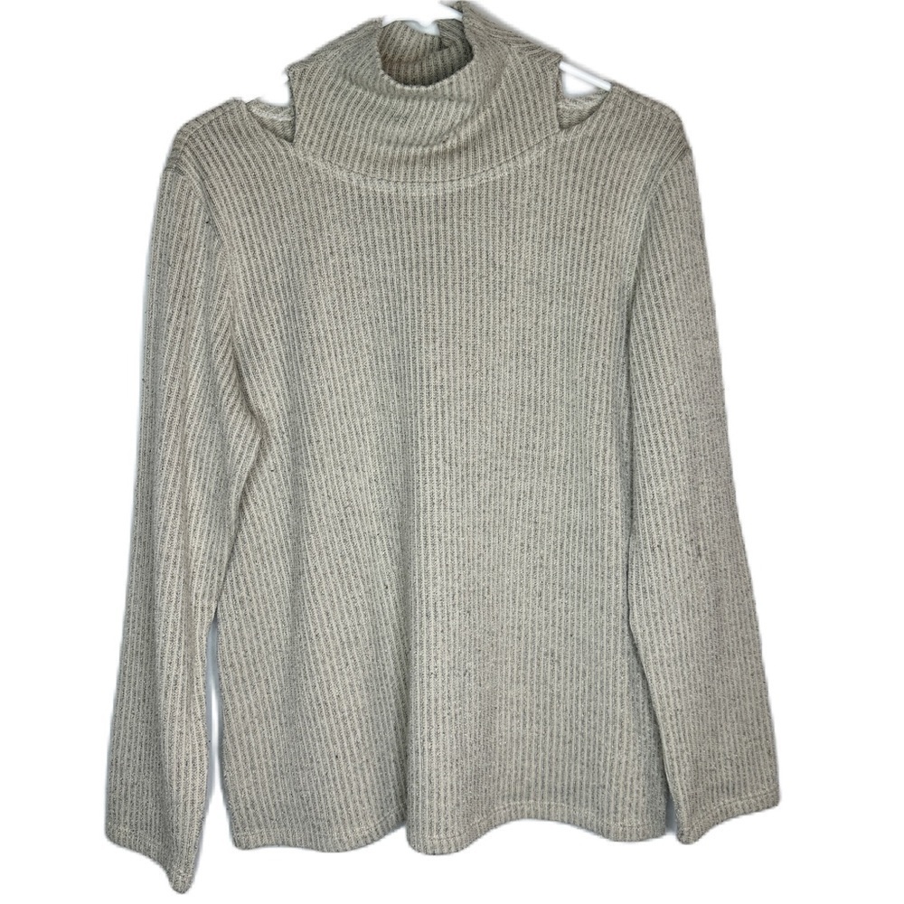 Clara Sunwoo Tan Turtle Neck Cut Out Knit Stretch Sweater Women’s Size XL